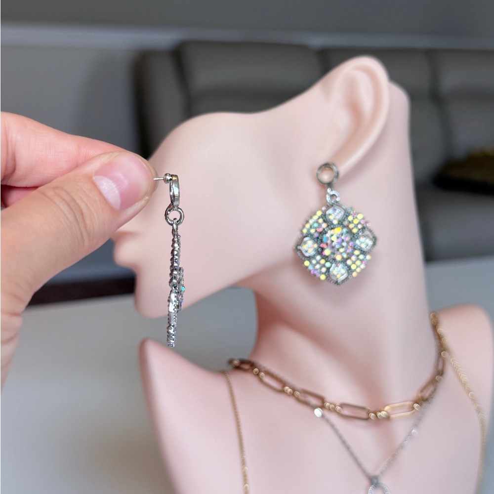 Silver-Tone Crystal Cluster Drop Earrings - Picture 4 of 9